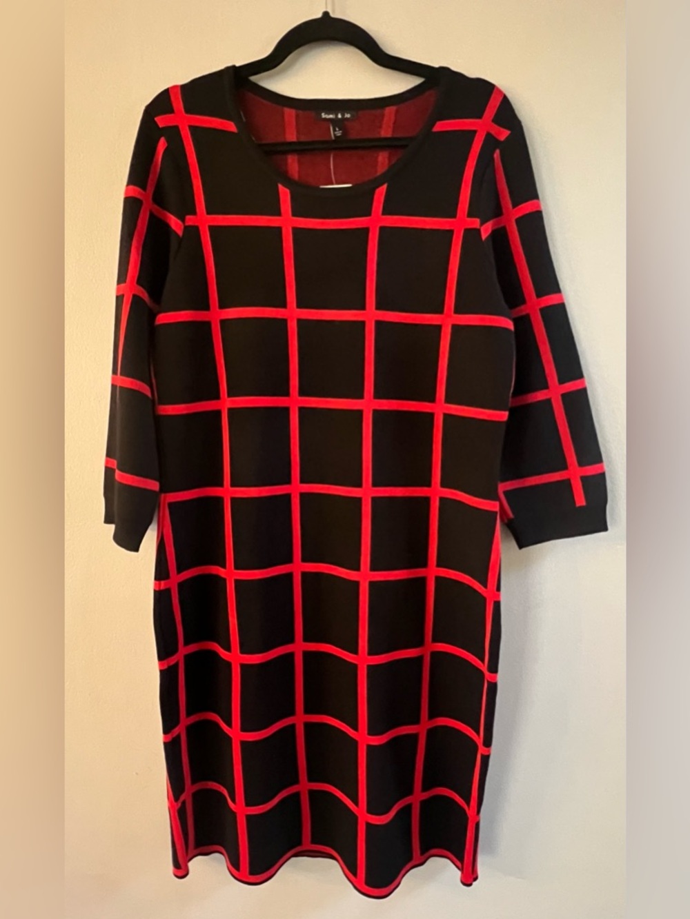 Sami & Jo Black Dress with Red Windowpane Grid